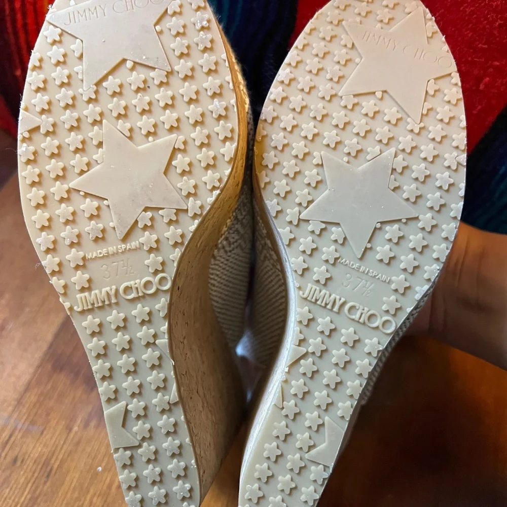 Jimmy Choo White and Natural Cork Woven Peep-Toe Wedge Sandals